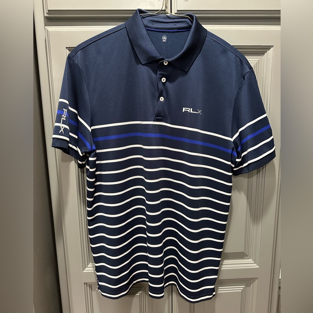 Men's Ralph Lauren Extreme RLX Navy Blue Striped Golf Polo Shirt XL